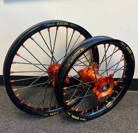 2021-2024 KTM/Husky/GasGas 85 Custom Wheel Set Orange/Black - Black Spokes - Excel Rims